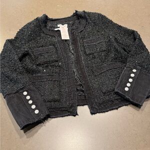 NWT Nanette Lapore Black Tweed and Denim Jacket Sz: M
